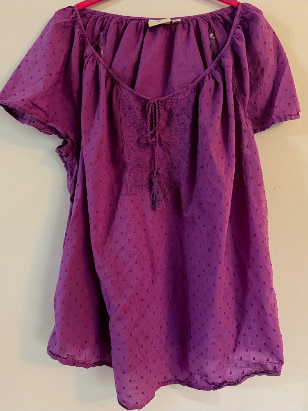 St John’s Bay Clip Dot Embroidered Blouse with Tassel Tie 2X